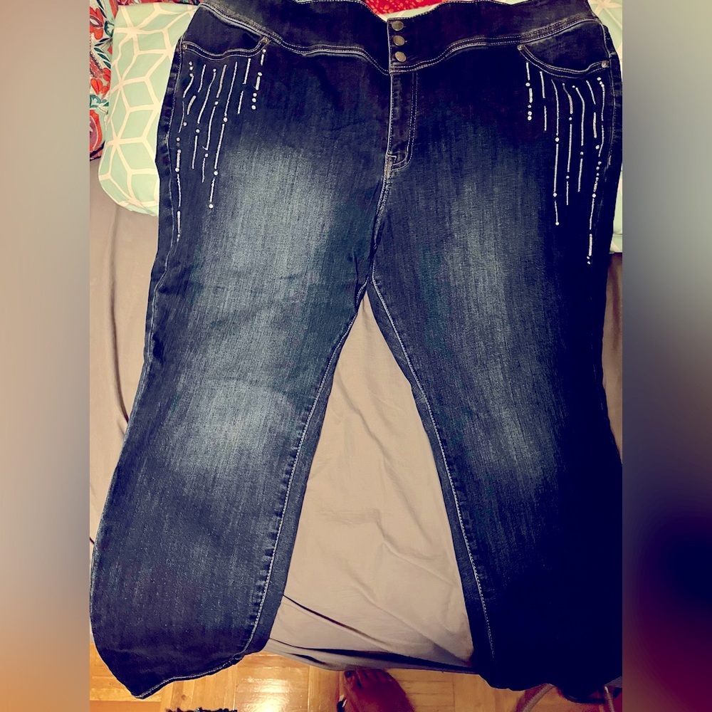 26 Lane Bryant Stretch Fashion Embellished Blue Jeans